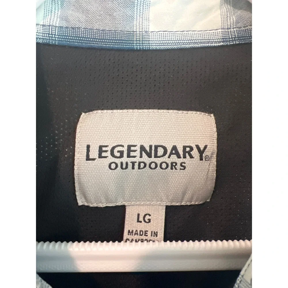 Legendary Outdoors‎ Mens Large Plaid Button Up Long Sleeve Shirt Navy Blue White - Picture 2 of 7